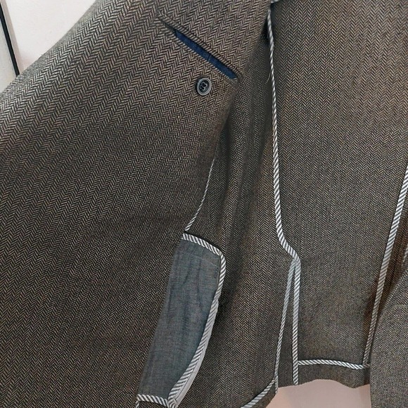 Men's Lindbergh Size 54 Brown Tweed Suit Jacket Corduroy Collar - Picture 3 of 4